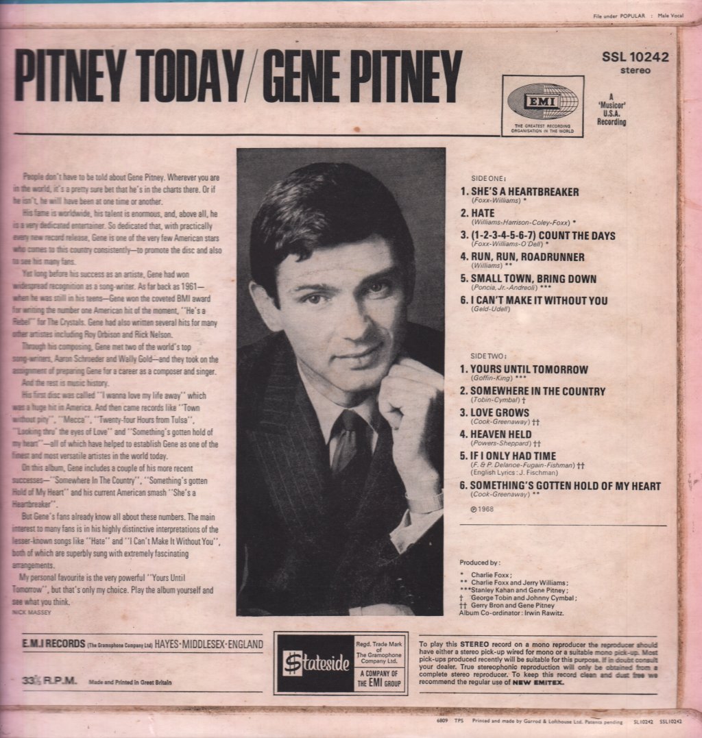 Gene Pitney - Pitney Today - Lp