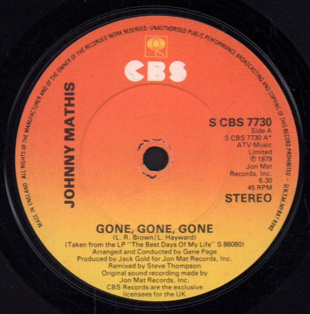Johnny Mathis - Gone Gone Gone - 7 Inch