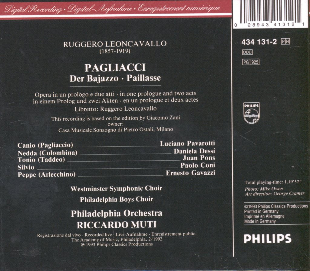 Riccardo Muti - Philadelphia Orchestra - Luciano Pavarotti - Leoncavallo - Pagliacci - Cd