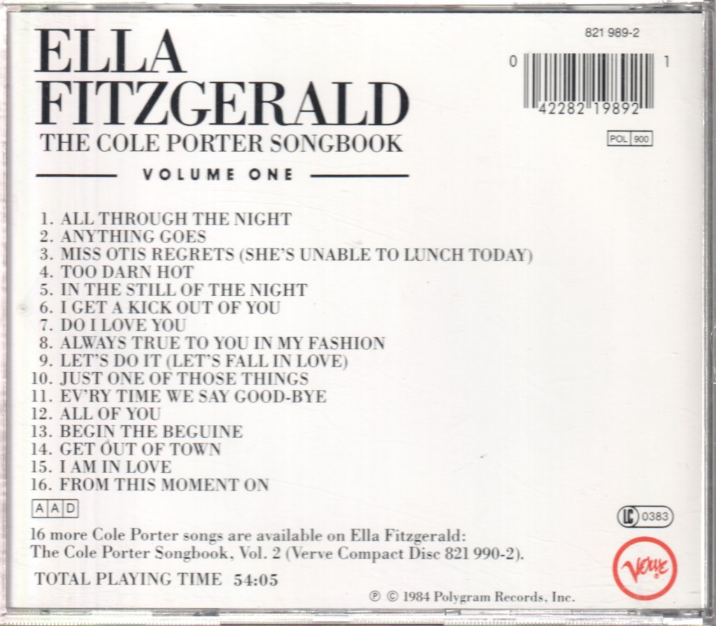 Ella Fitzgerald - Cole Porter Songbook Volume One - Cd