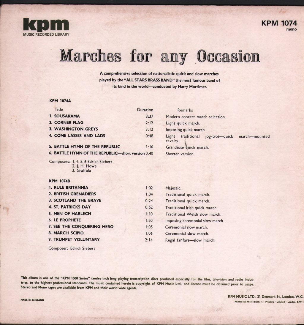 All Stars Brass Band / Harry Mortimer - Marches For Any Occasion - Lp