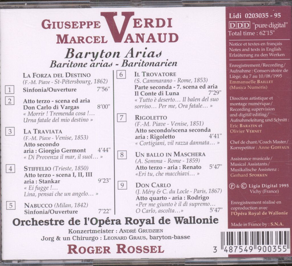 Marcel Anaud, Roger Rossel - Verdi Baryton Arias - Cd
