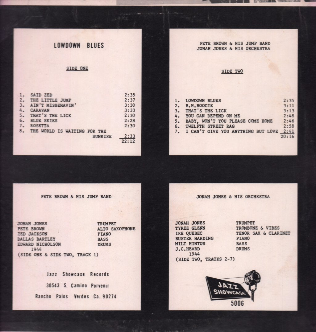 jonah jones pete brown - Low Down Blues - Lp