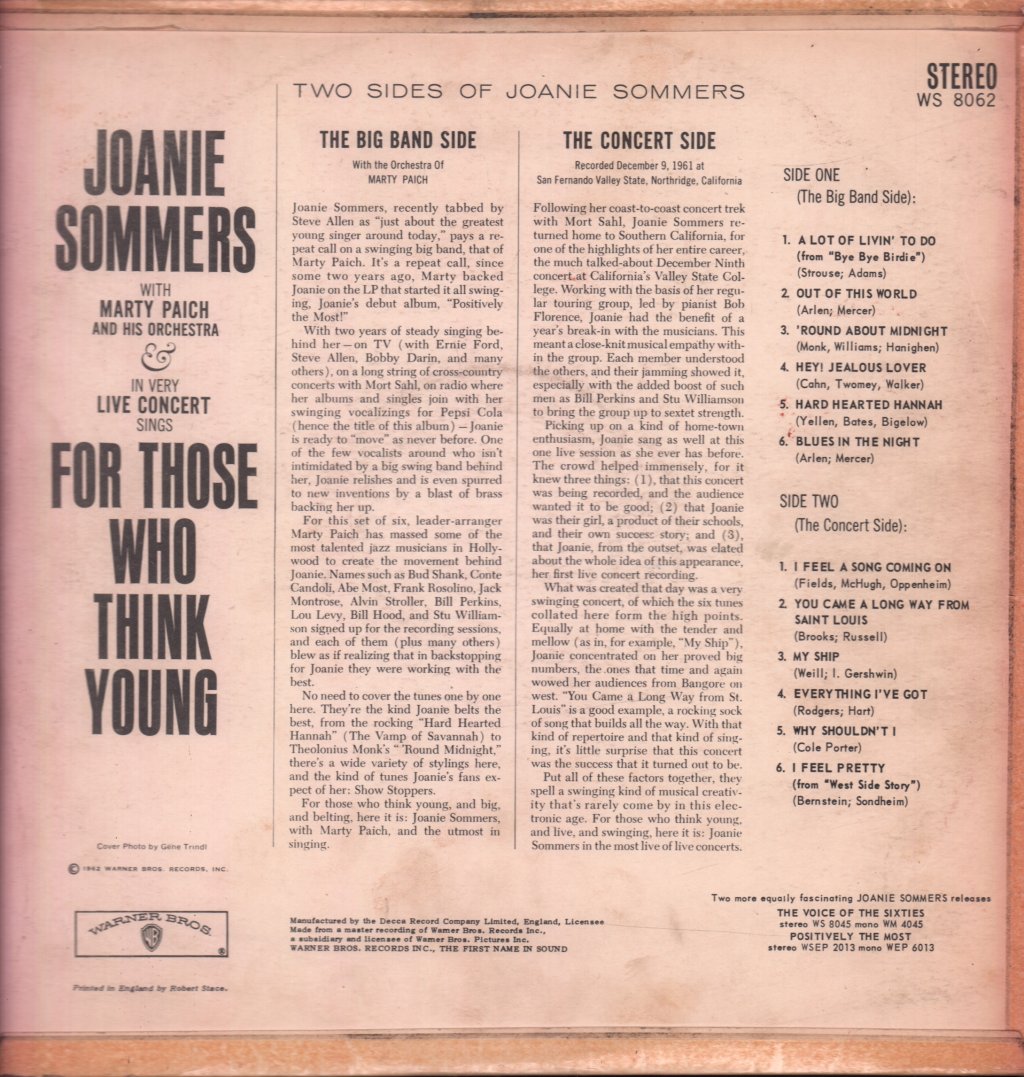 Joanie Sommers - For Those Who Think Young - Lp