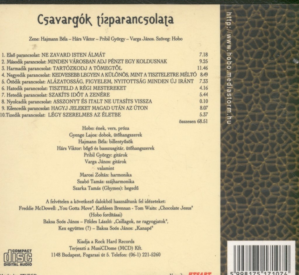 Hobo (Hungarian band) - Csavargók Tízparancsolata - Cd