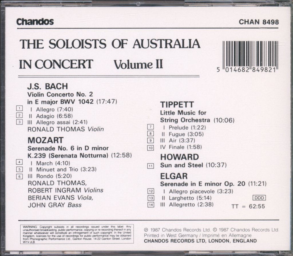 Brian Howard, The Soloists Of Australia - Soloists Of Australia In Concert, Volume II - Cd
