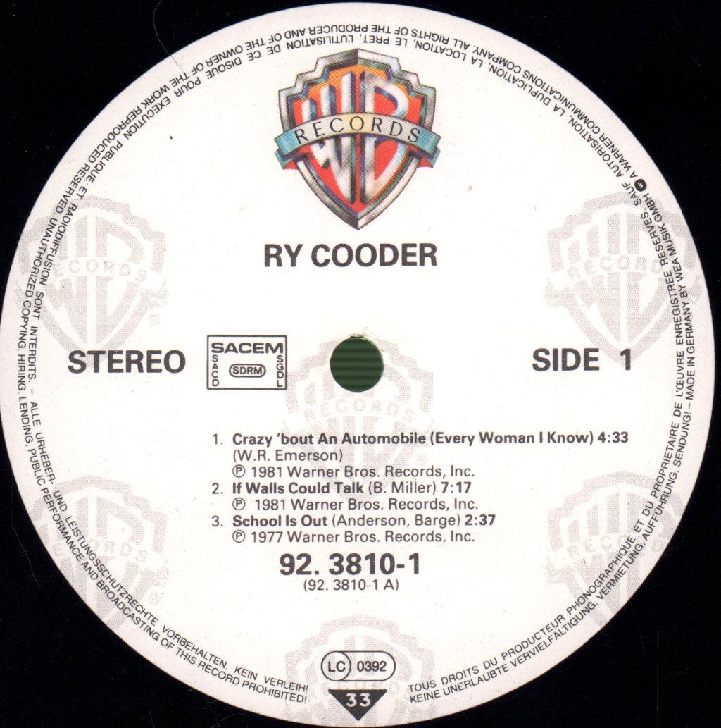 Ry Cooder - 6 Song Album Extra Price - Lp