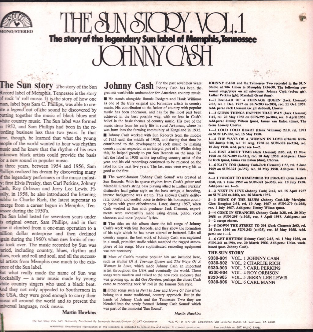 Johnny Cash - Sun Story Vol 1 - Lp