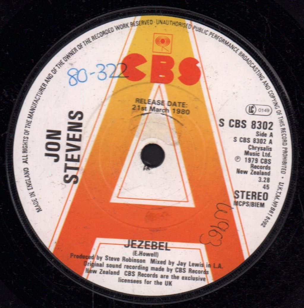 Jon Stevens - Jezebel - 7 Inch