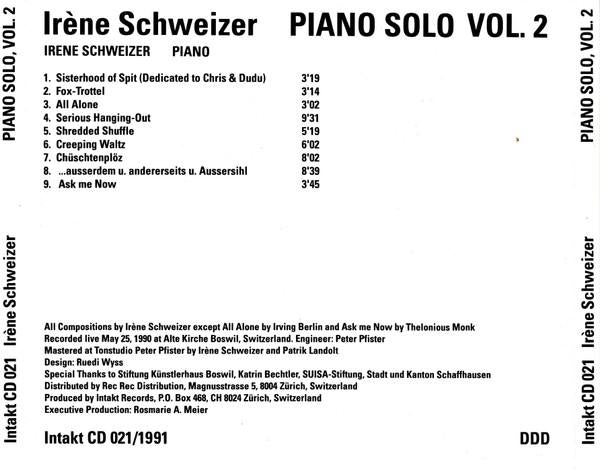 Irene Schweizer - Piano Solo Vol. 2 - Cd