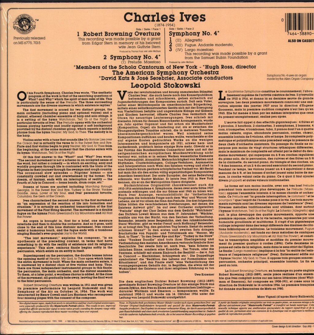 Leopold Stokowski / American Symphony Orchestra - Ives - Symphony No. 4 / Robert Browning Overture - Lp