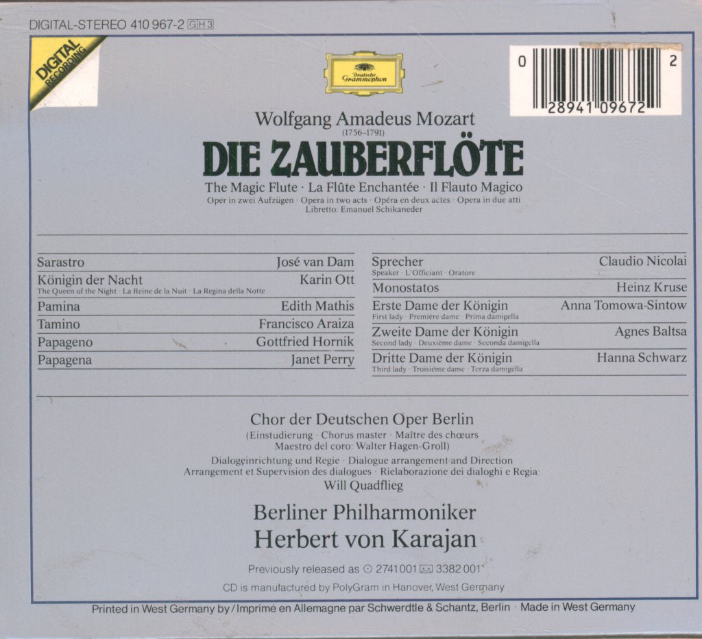 Berliner Philharmoniker, Herbert von Karajan - Mozart - Die Zauberflöte  = The Magic Flute = La Flûte Enchantée = Il Flauto Magico - Cd Set