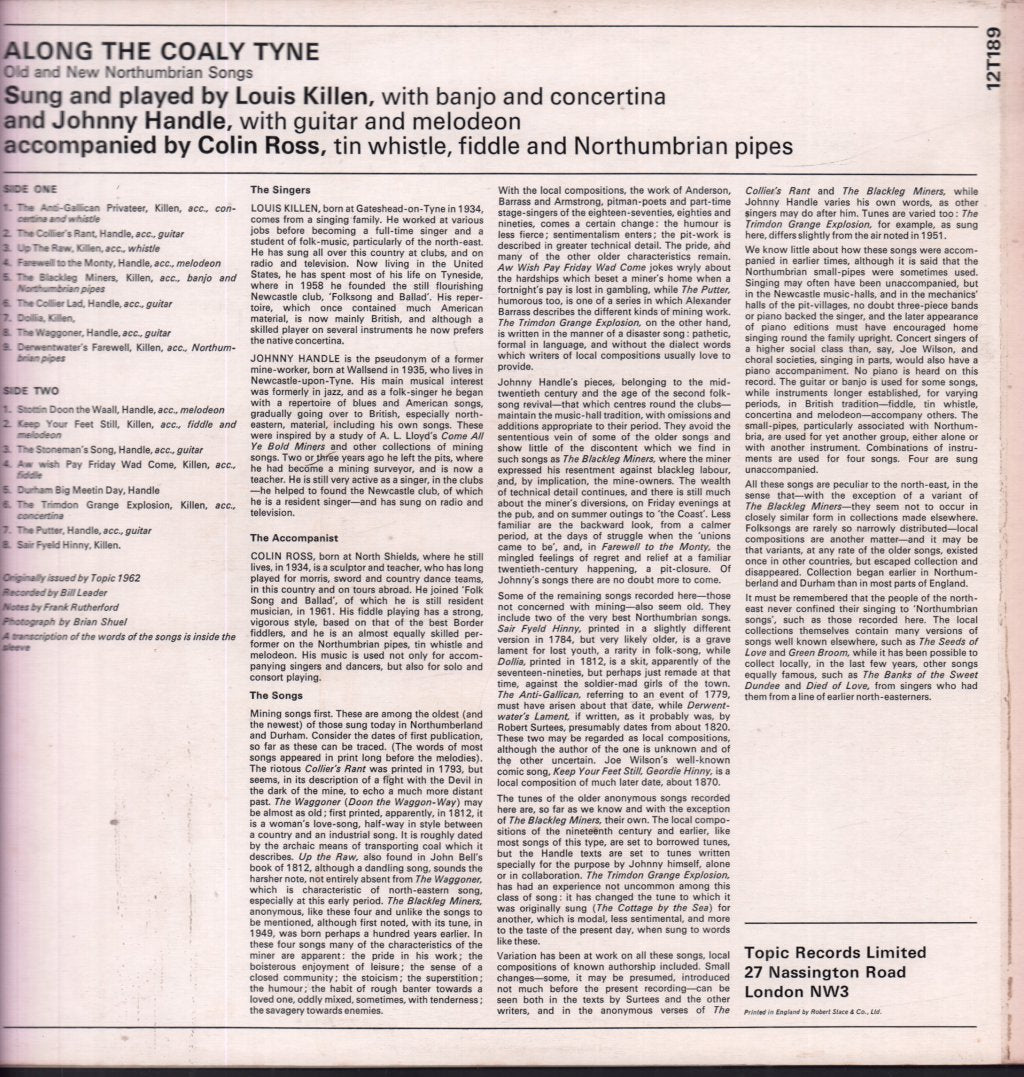 Louis Killen Johnny Handle Colin Rose - Along The Coaly Tyne - Lp