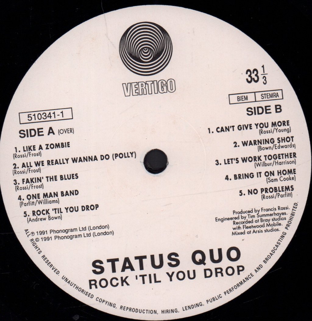 Status Quo - Rock 'Til You Drop - Lp