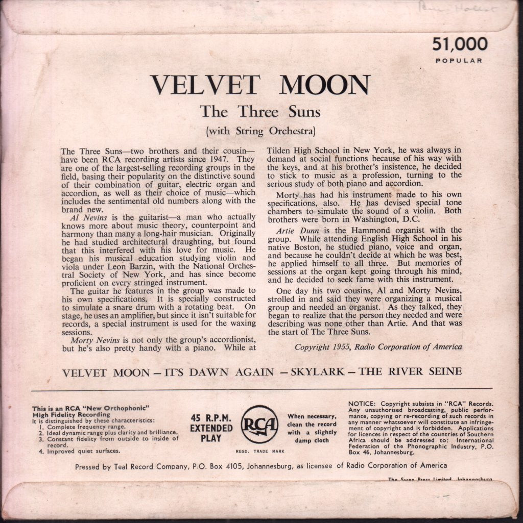 Three Suns - Velvet Moon - 7 Inch