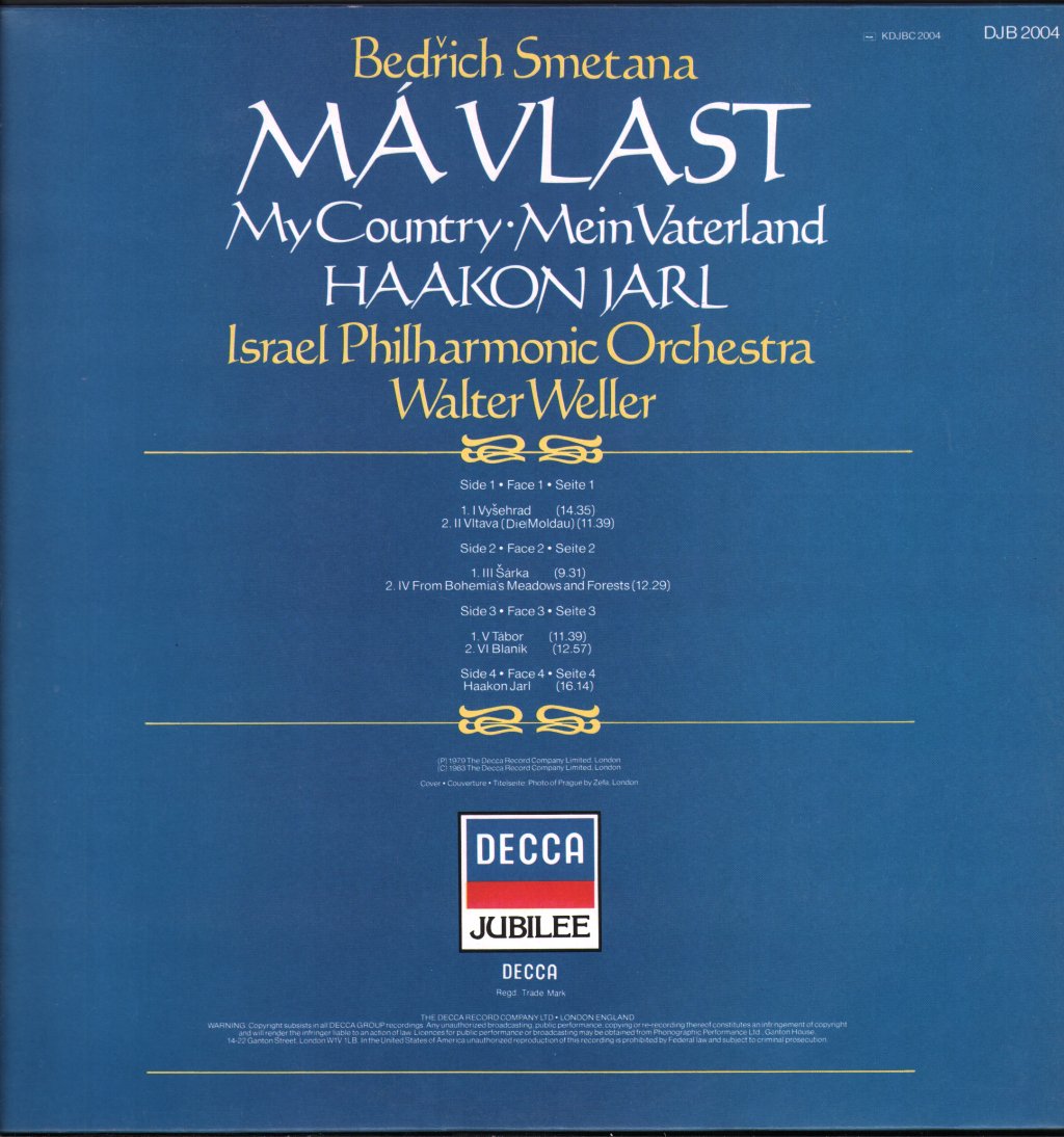 Walter Weller / Israel Philharmonic Orchestra - Bedrich Smetana - Má Vlast (My Country) / Haakon Jarl - Double Lp