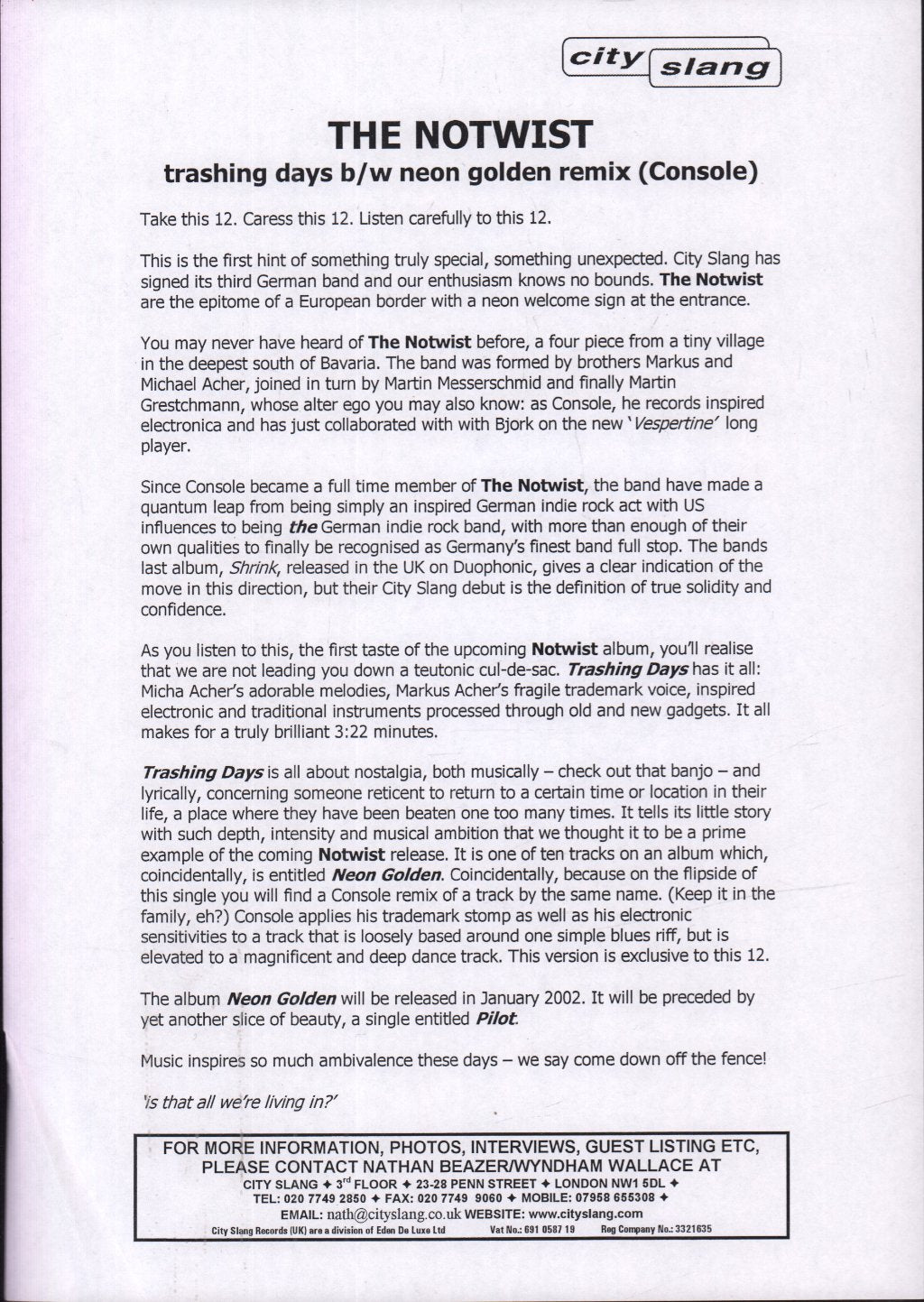 Notwist - Trashing Days - 12 Inch