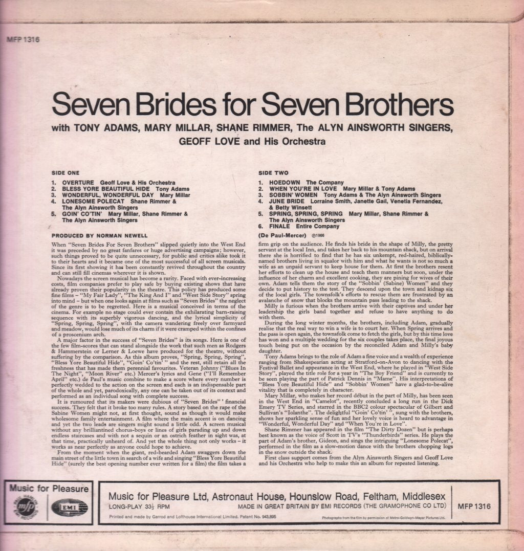 Geoff Love And His Orchestra - Seven Brides For Seven Brothers - Lp