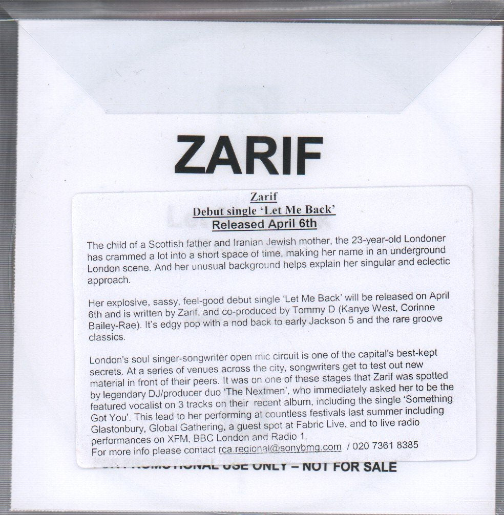 Zarif - Let Me Back - Cd