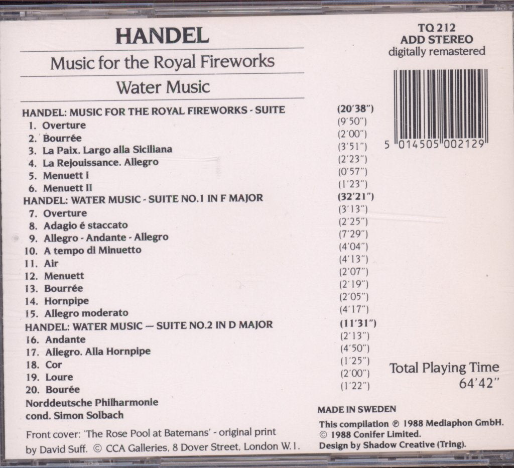 Norddeutsche Philharmonie, Simon Solbach - Handel Music From The Royal Fireworks / Water Music - Cd