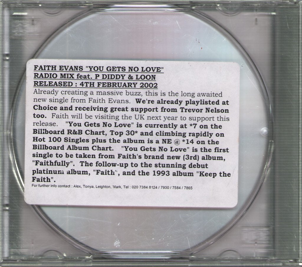 Faith Evans Featuring P Diddy and Loon - You Gets No Love - Cd
