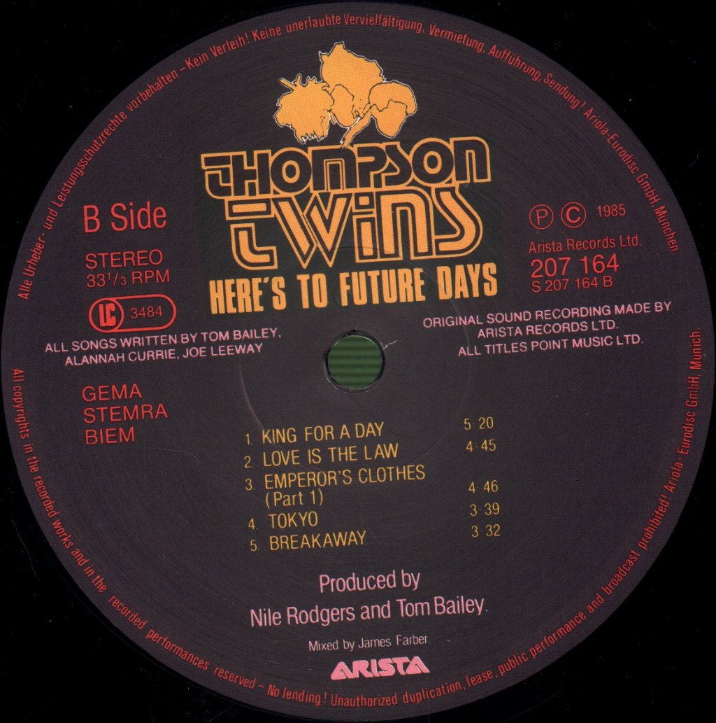 Thompson Twins - Here's To Future Days - Double Lp