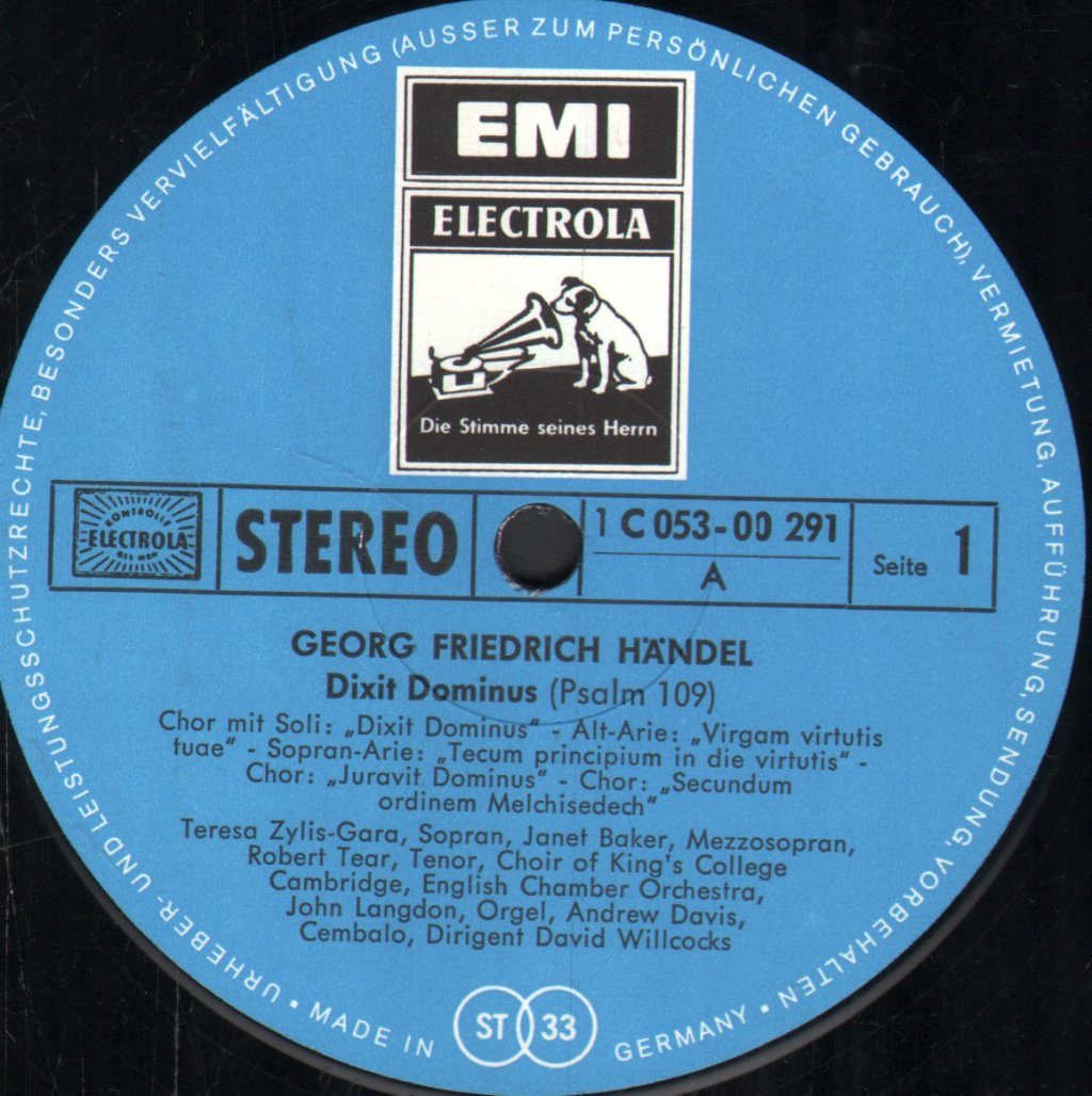 Teresa Zylis-Gara / Janet Baker / Martin Lane / David Willcocks / E.C.O. - Handel - Dixit Dominus Psalm 109 - Lp