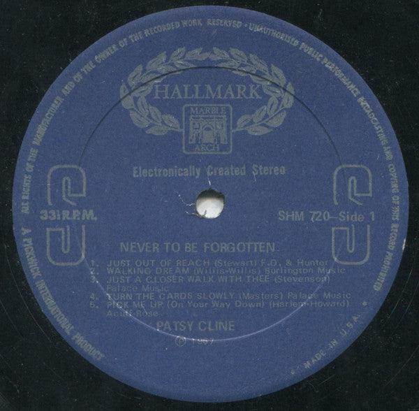 Patsy Cline - Never To Be Forgotten - Lp