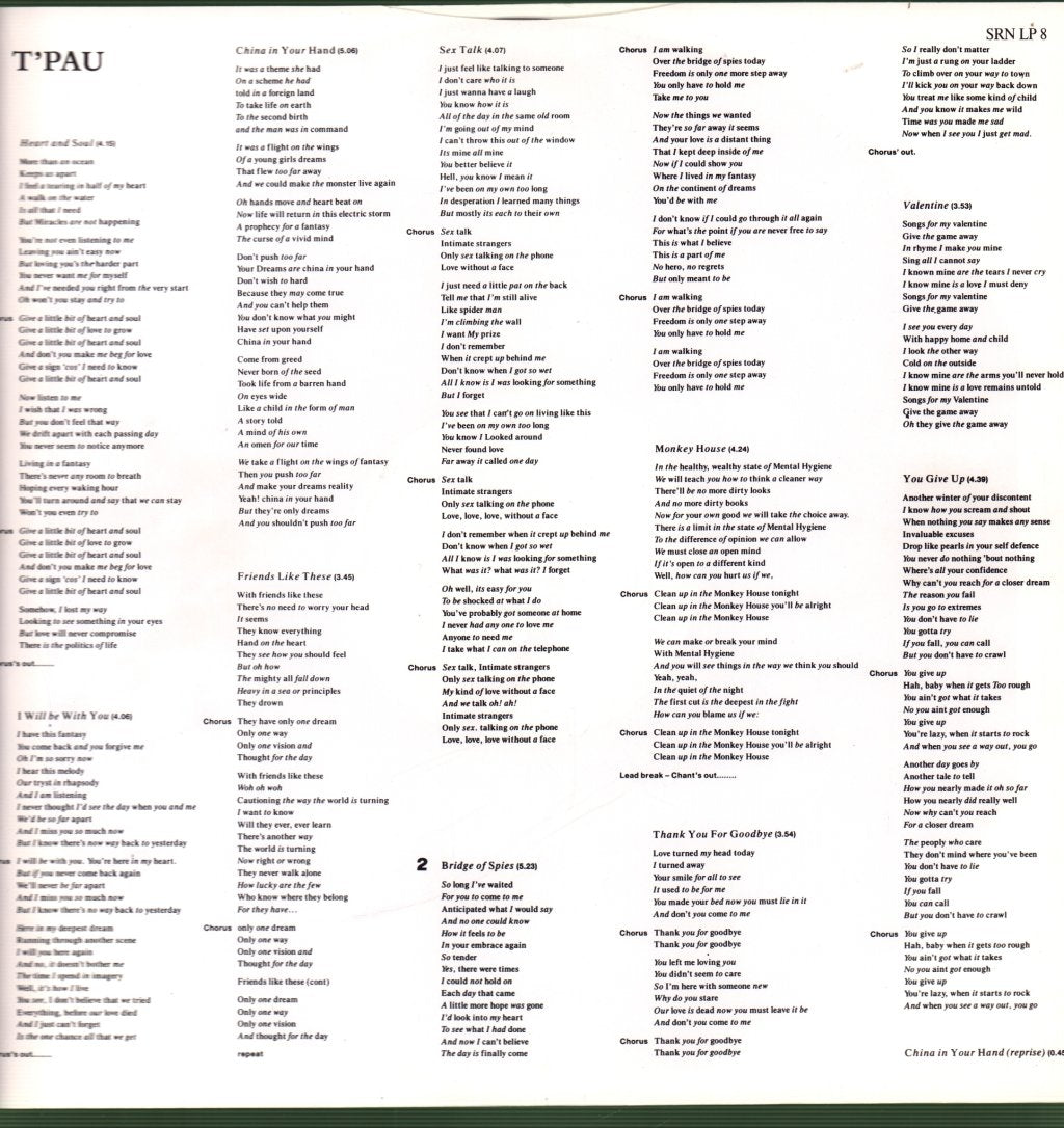 T'PAU - Bridge Of Spies - Lp