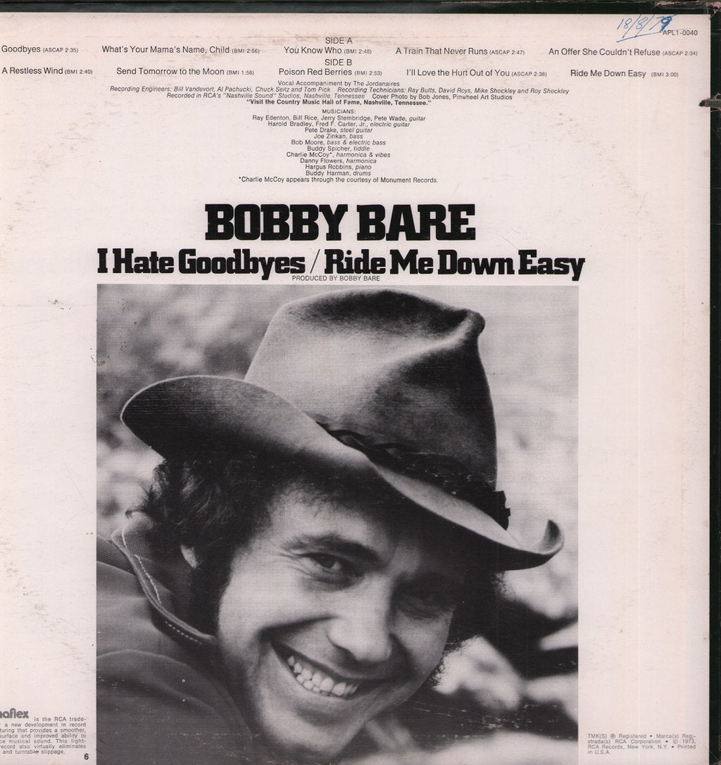Bobby Bare - I Hate Goodbyes / Ride Me Down Easy - Lp