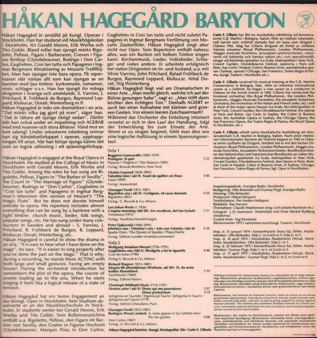 Hakan Hagegard - Hakan Hagegard, Baryton - Lp