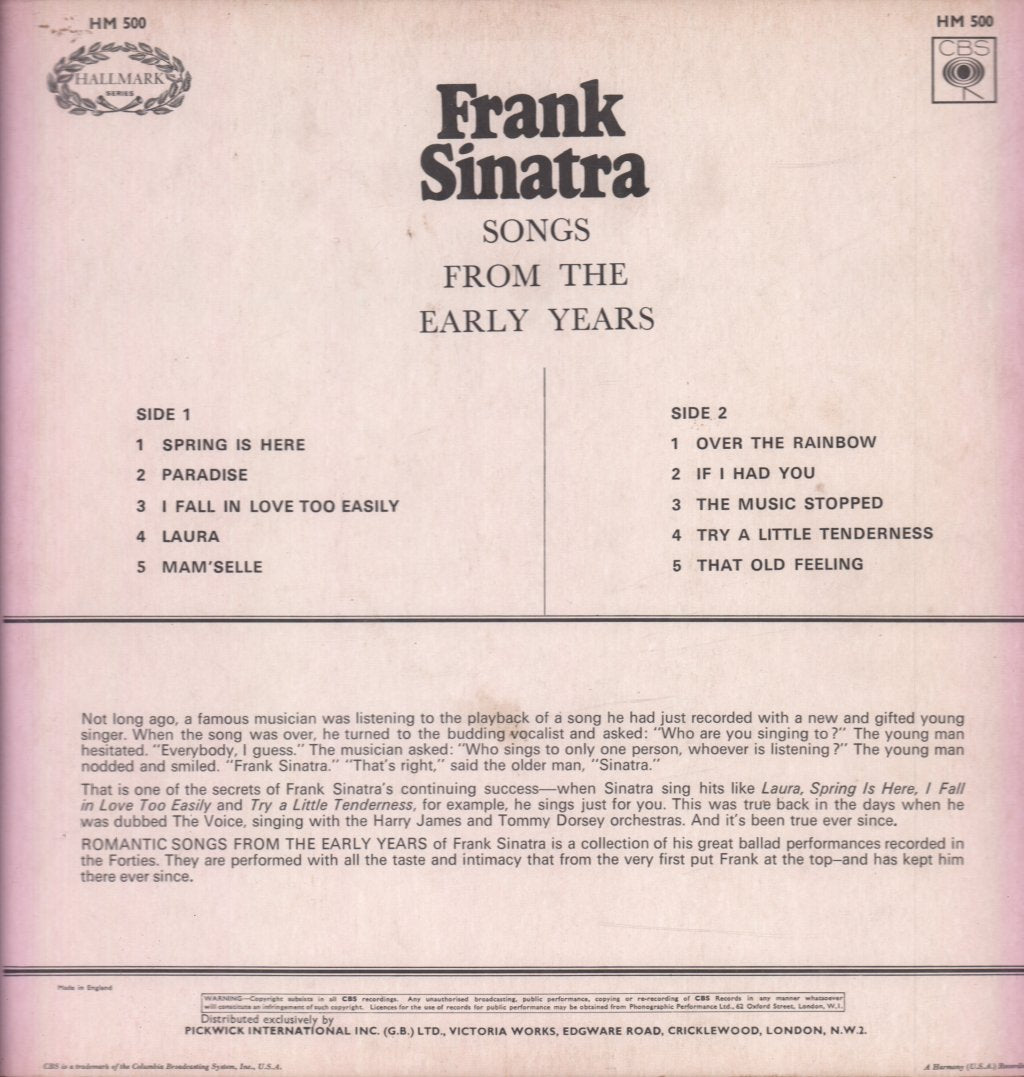 Frank Sinatra - Romantic Songs From The Early Years - Lp