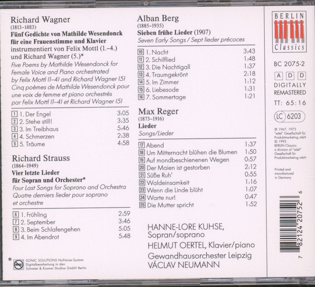 Hanne-Lore Kuhse, Václav Neumann - Wagner / Strauss - Lieder - Cd