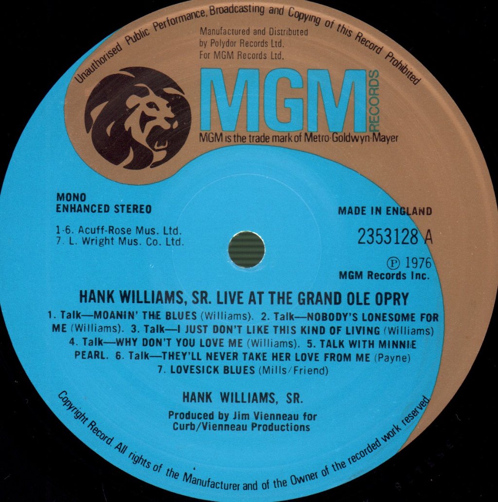 Hank Williams - Live At The Grand Ole Opry - Lp