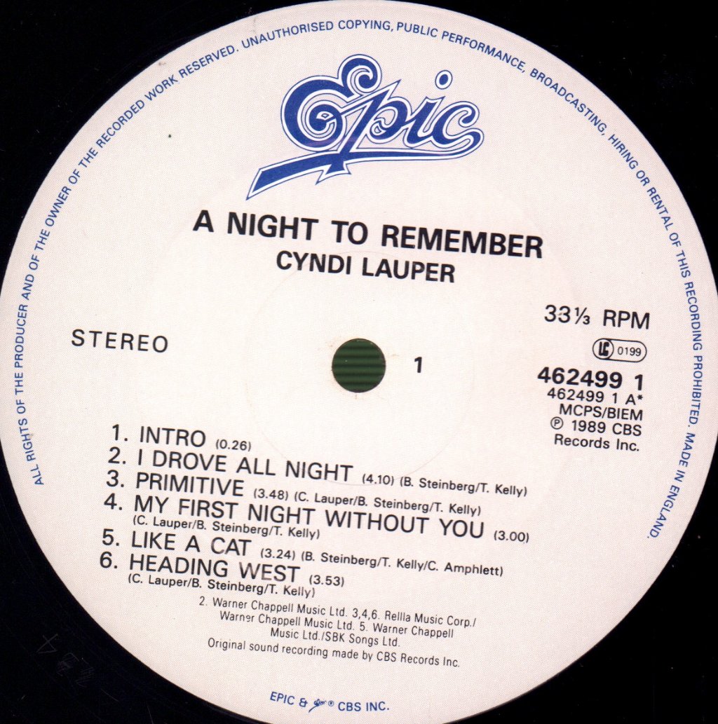 Cyndi Lauper - A Night To Remember - Lp
