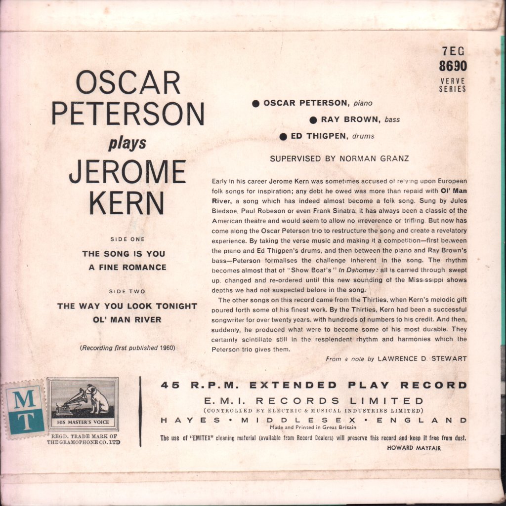 Oscar Peterson - Plays Jerome Kern - 7 Inch