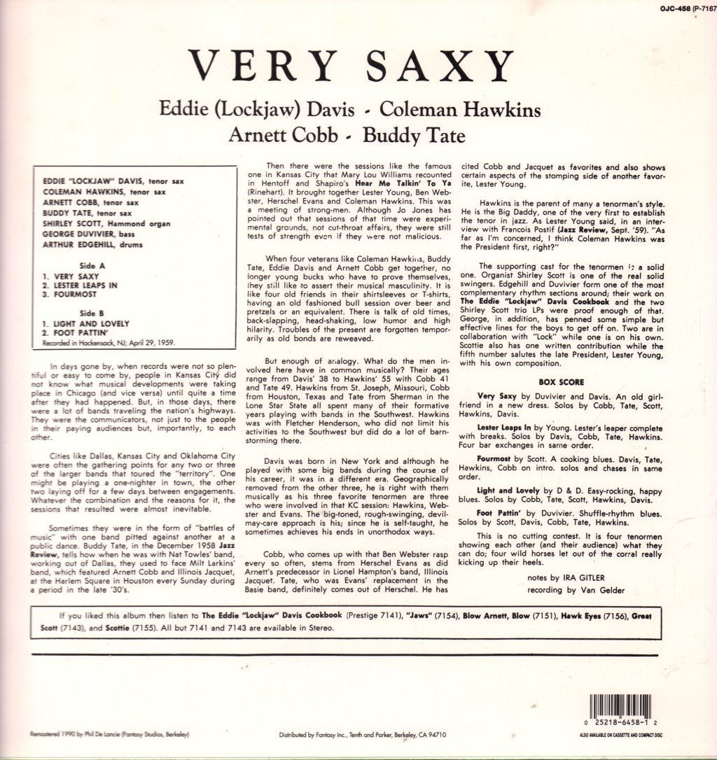 Eddie Lockjaw Davis - Buddy Tate - Coleman Hawkins - Arnett Cobb - Very Saxy - Lp