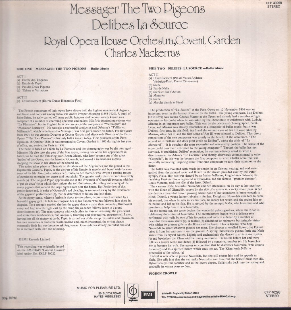 Charles Mackerras / Royal Opera House Orchestra - Messager - Two Pigeons / Delibes - La Source - Lp