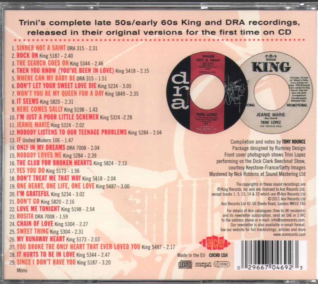 Trini Lopez - Sinner Not A Saint: The Complete King And DRA Recordings 1959 - 1961 - Cd