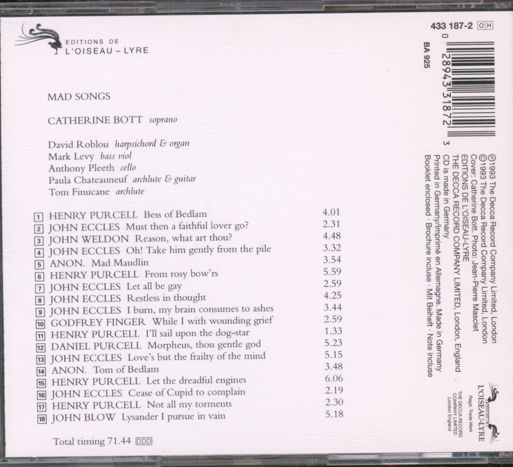 Catherine Bott - Mad Songs - Cd