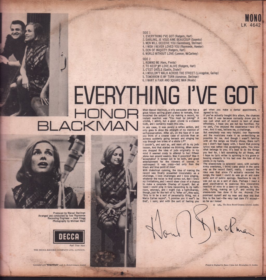 Honor Blackman - Everything I've Got - Lp
