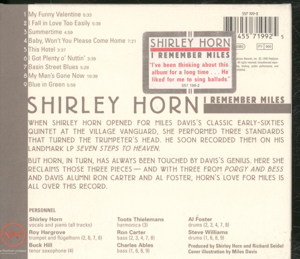 Shirley Horn - I Remember Miles - Cd