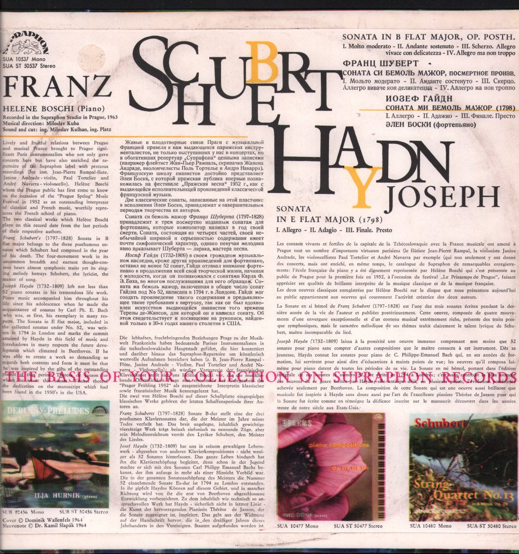 Helene Boschi - Schubert - Sonata In B Flat Major, Op. Posth / Haydn - Sonata In E Flat Major - Lp