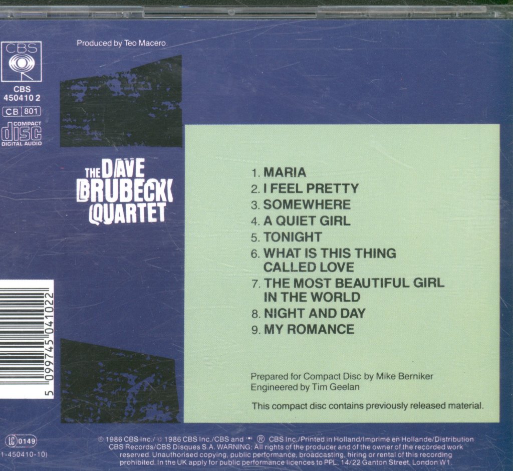 Dave Brubeck Quartet - Plays Music From West Side Story And... - Cd