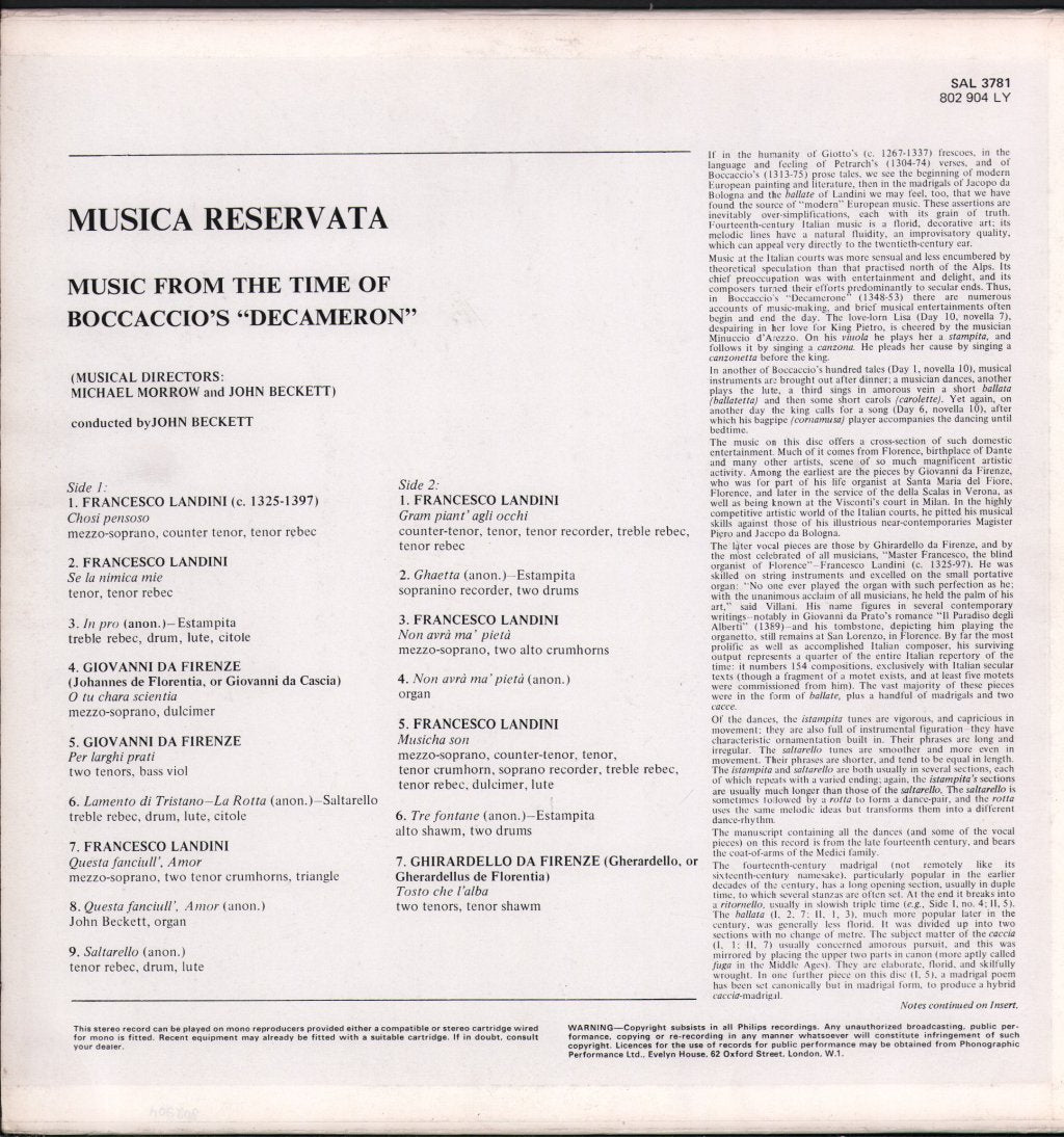 Musica Reservata - Music From The Time Of Boccaccio's Decameron - Lp