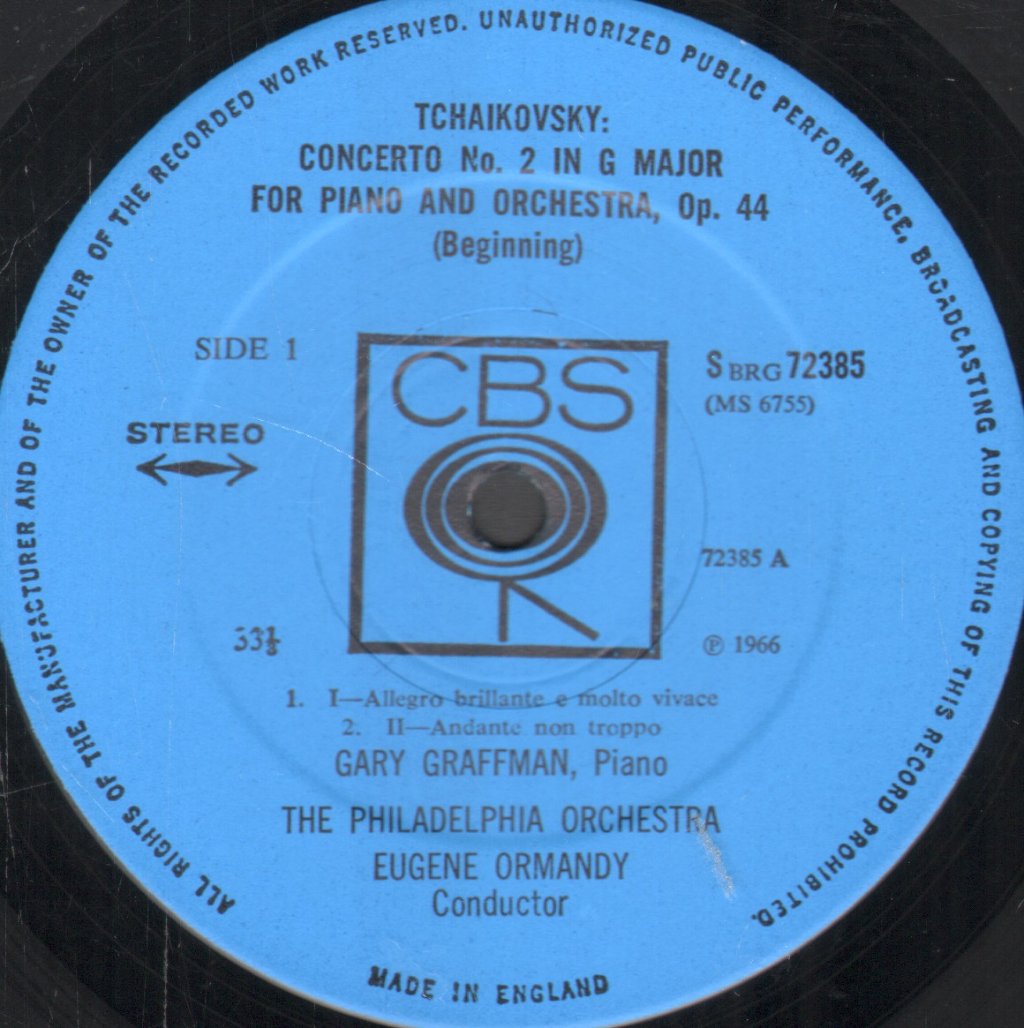 Gary Graffman / Eugene Ormandy / Philadelphia Orchestra - Tchaikovsky - Piano Concertos Nos. 2 And 3 - Lp