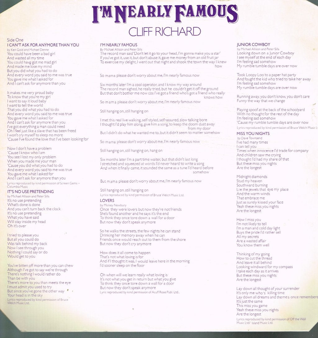 Cliff Richard - I'm Nearly Famous - Lp