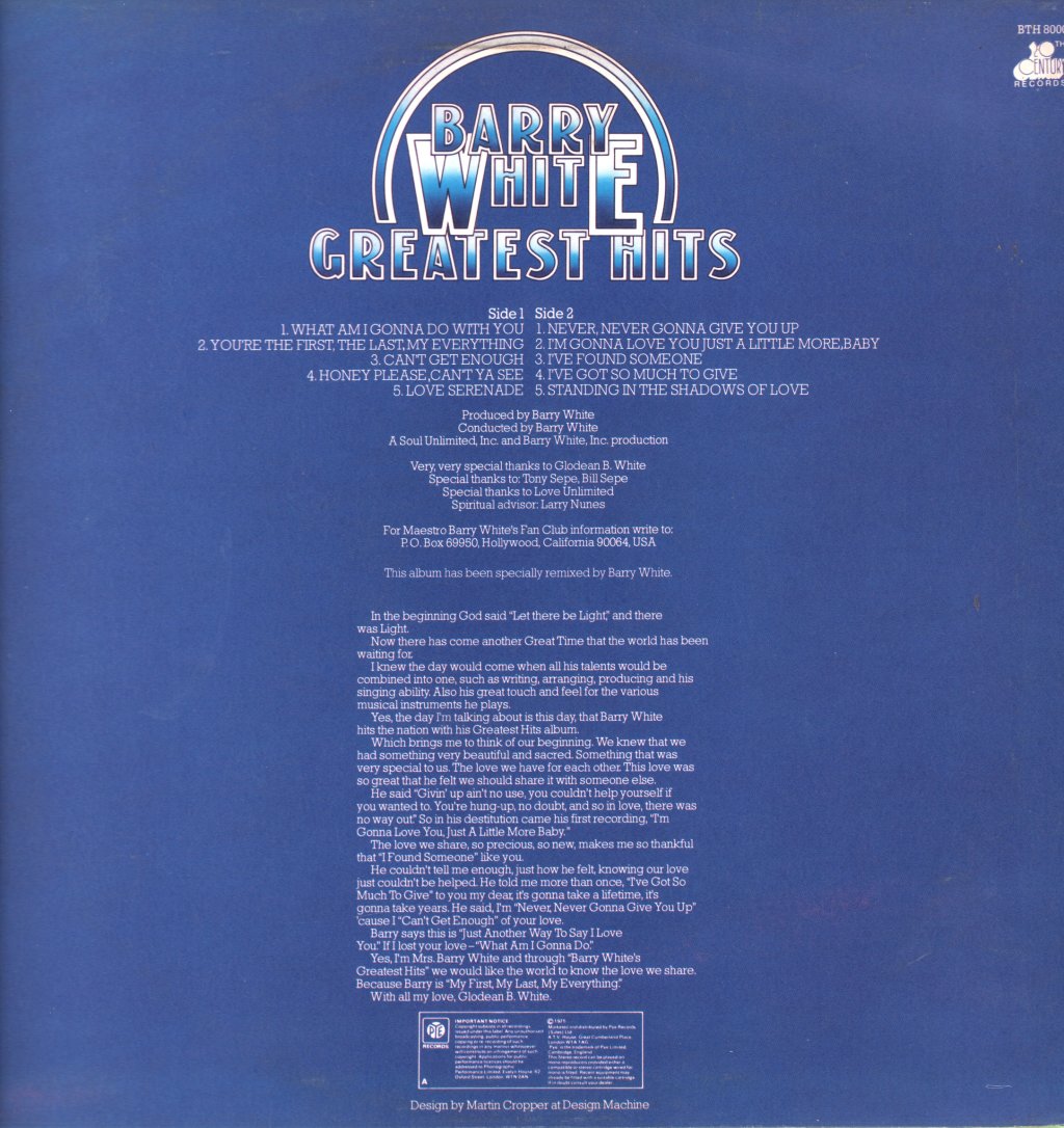 Barry White - Greatest Hits - Lp