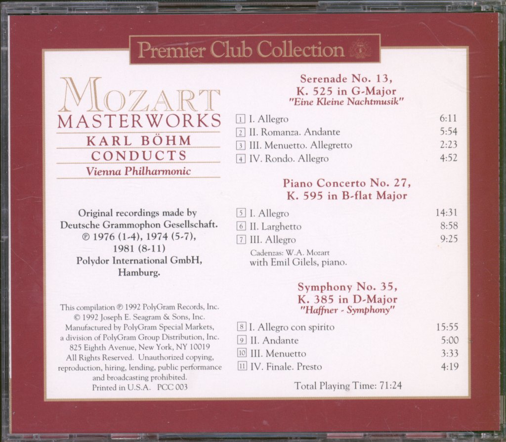 Karl Böhm, Vienna Philharmonic - Mozart Masterworks - Cd
