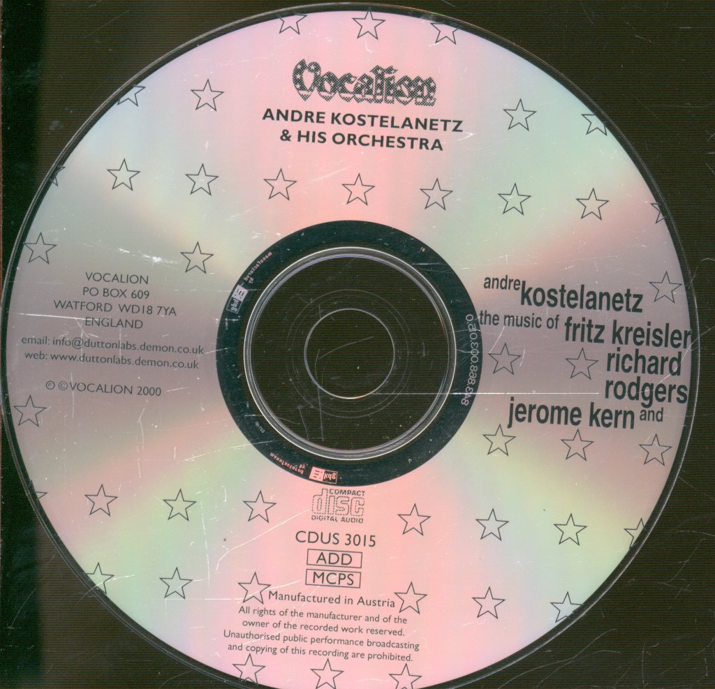Andre Kostelanetz And His Orchestra - Music Of Fritz Kreisler, Richard Rodgers & Jerome Kern - Cd